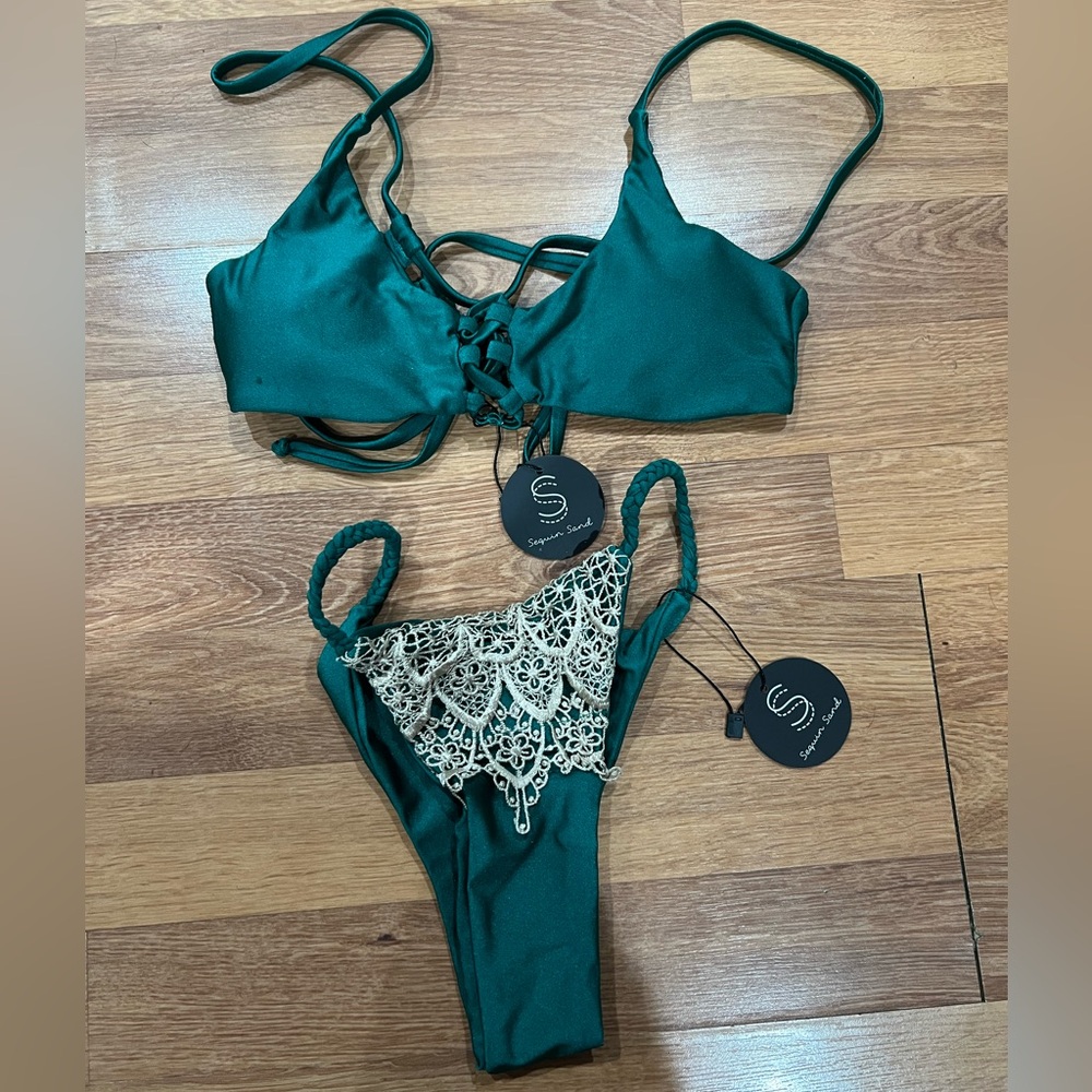 Emerald Green Lace-Up Bikini Set